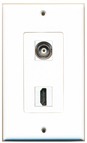 RiteAV 1 BNC White CCTV Port and 1 HDMI Port Wall Plate OVERSIZED
