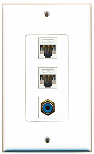RiteAV 1 Port RCA Blue 2 Port Cat5e Ethernet White Wall Plate OVERSIZED