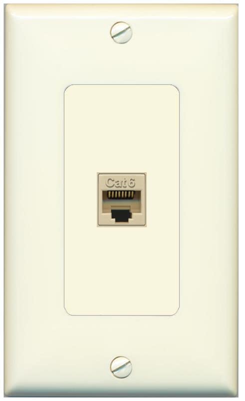 RiteAV 1 Port Cat6 Ethernet Wall Plate Female-Female - 1 Gang [Light-Almond]