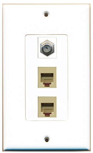 RiteAV 1 Port Coax Cable TV- F-Type 2 Port Phone RJ11 RJ12 Beige Wall Plate OVERSIZED