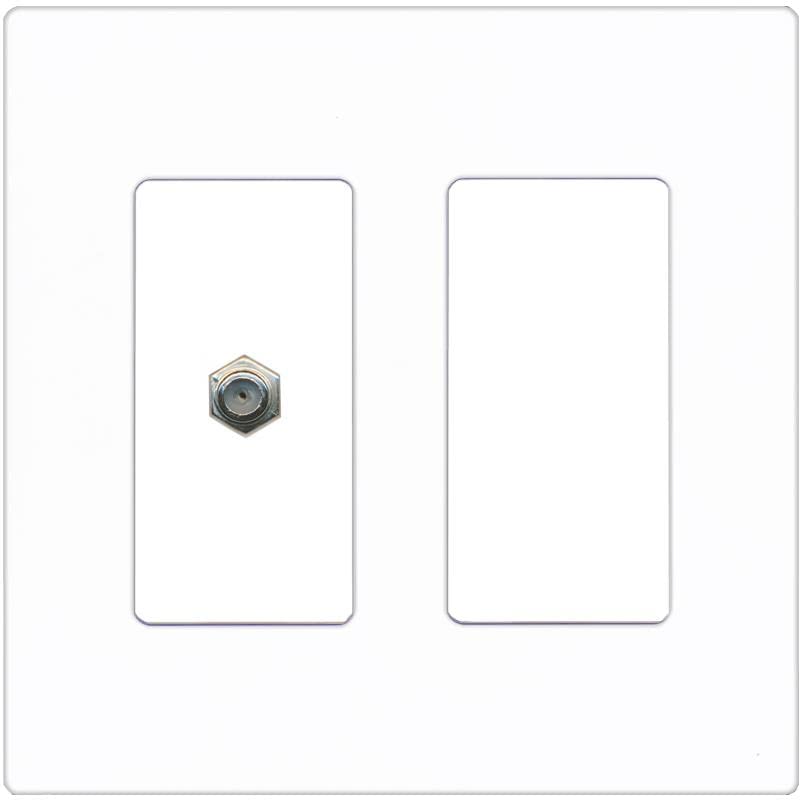 RiteAV 1 Port Coax Cable TV F-Type Wall Plate - 2 Gang [Screwless White]