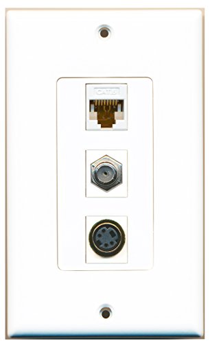 RiteAV 1 Port Coax Cable TV- F-Type 1 Port S-Video 1 Port Cat6 Ethernet White Wall Plate OVERSIZED