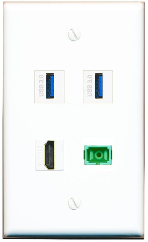 RiteAV - HDMI SC-APC Singlemode Simplex 2 USB-3 Wall Plate Flat White