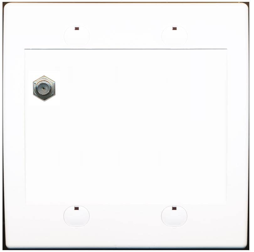 RiteAV 1 Port Coax Cable TV F-Type Wall Plate - Flat 2 Gang [White/White]