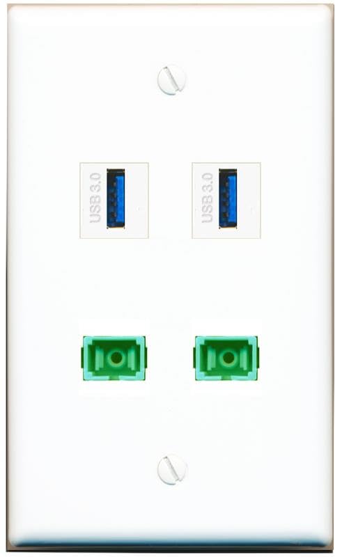 RiteAV - 2 SC-APC Singlemode Simplex 2 USB-3 Wall Plate Flat White