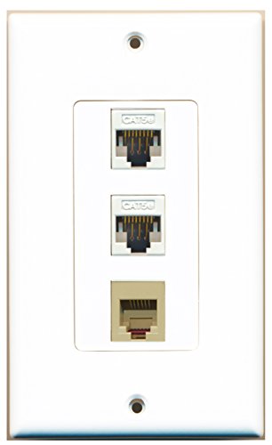 RiteAV 1 Port Phone RJ11 RJ12 Beige 2 Port Cat5e Ethernet White Wall Plate OVERSIZED