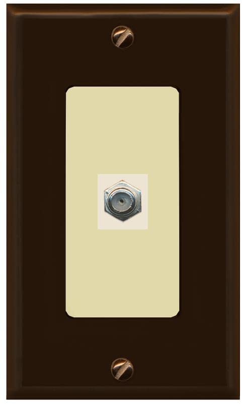 RiteAV 1 Port Coax Cable TV F-Type Wall Plate - 1 Gang [Brown/Ivory]