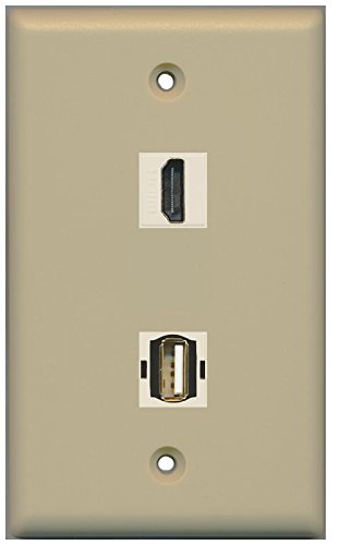 RiteAV - 1 Port USB A-A 1 Port HDMI Ivory Wall Plate - Bracket Included