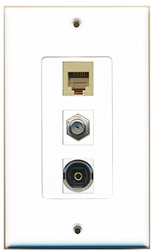 RiteAV 1 Port Coax Cable TV- F-Type 1 Port Phone RJ11 RJ12 Beige 1 Port Toslink Wall Plate OVERSIZED