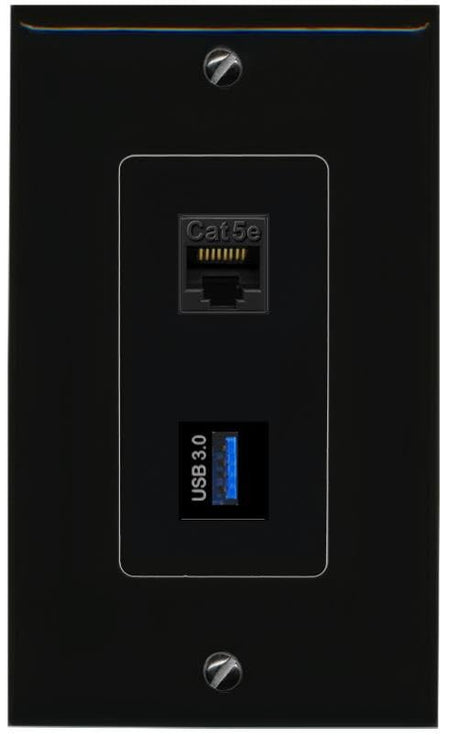 RiteAV CAT5E USB-3 Wall Plate Decorative [Black]