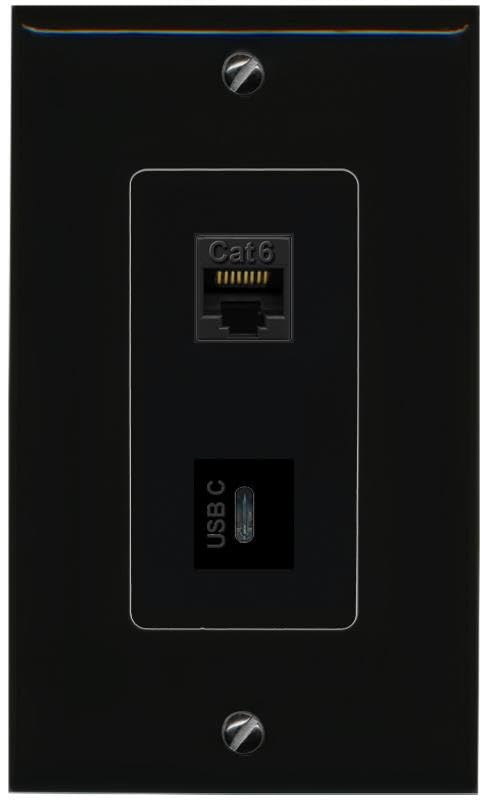 RiteAV CAT6 USBC Wall Plate Decorative [Black]