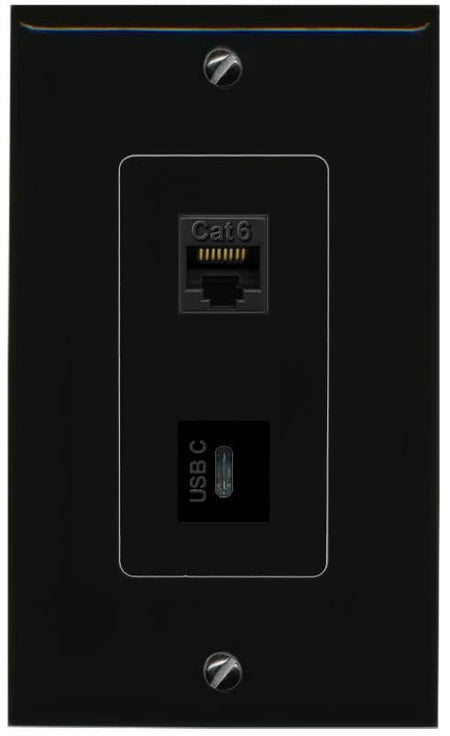 RiteAV CAT6 USBC Wall Plate Decorative [Black]