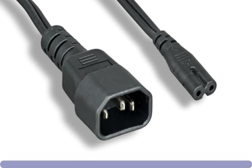 RiteAV - Standard Molded IEC 320 C14 to C7 Plug AC Power Plug Adapter Cable PDU UPS, Standard AC Power Cord, 10A/110V-240V, C14 to C7, (IEC-60320-C14 to IEC-60320-C7) (2 ft.)