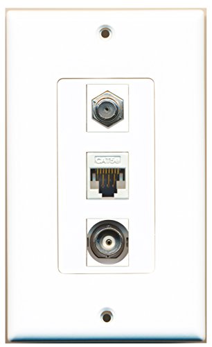 RiteAV 1 Port Coax Cable TV- F-Type 1 Port BNC 1 Port Cat5e Ethernet White Wall Plate OVERSIZED
