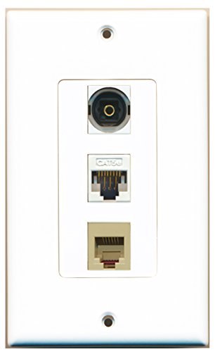 RiteAV 1 Port Phone RJ11 RJ12 Beige 1 Port Toslink 1 Port Cat5e Ethernet White Wall Plate OVERSIZED