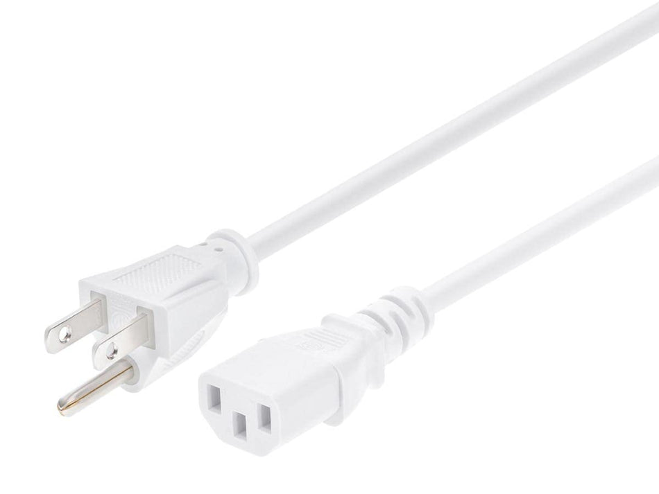 Monoprice Power Cord - NEMA 5-15P to IEC 60320 C13, 18AWG, 10A/1250W, 125V, 3-Prong, 6ft, White