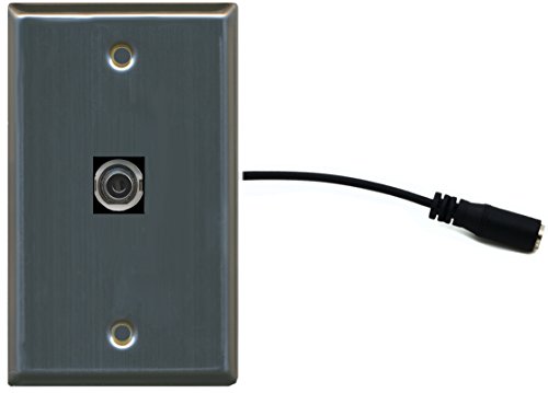 RiteAV (1 Gang Flat) 3.5mm Wall Plate w/Pigtail Extension Cable Stainless Steel