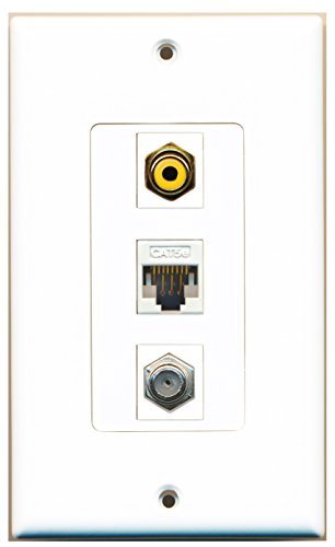 RiteAV 1 Port RCA Yellow 1 Port Coax Cable TV- F-Type 1 Port Cat5e Ethernet White Wall Plate OVERSIZED