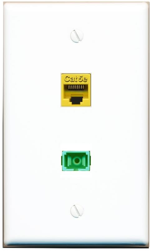 RiteAV 1 Port CAT5E YELLOW SC/APC Singlemode Simplex Flat Wall Plate White