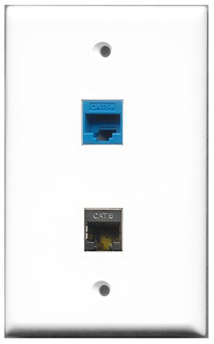 RiteAV - 1 Port Shielded Cat6 1 Port Cat5e Blue Wall Plate - Bracket Included