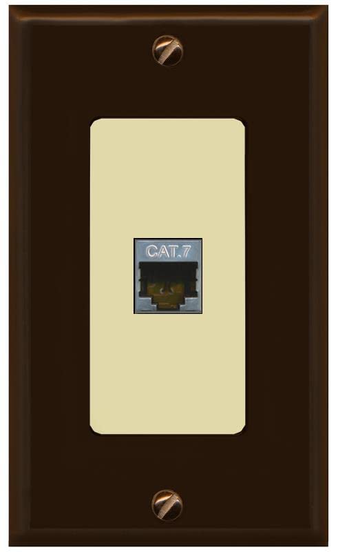 RiteAV 1 Port Cat7 Shielded Ethernet Wall Plate - 1 Gang [Brown/Ivory]