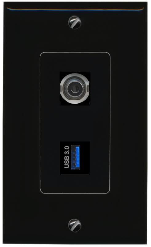 RiteAV 3.5mm USB-3 Wall Plate Decorative [Black]