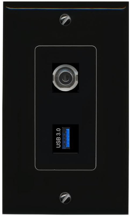 RiteAV 3.5mm USB-3 Wall Plate Decorative [Black]