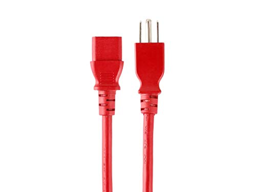 Monoprice 3-Prong Power Cord - 2 Feet - Red | NEMA 5-15P to IEC 60320 C13, 14AWG, 15A/1875W, 125V, Works with Most PCs, Monitors, Scanners, & Printers
