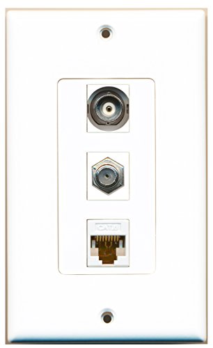 RiteAV 1 Port Coax Cable TV- F-Type 1 Port BNC 1 Port Cat6 Ethernet White Wall Plate OVERSIZED