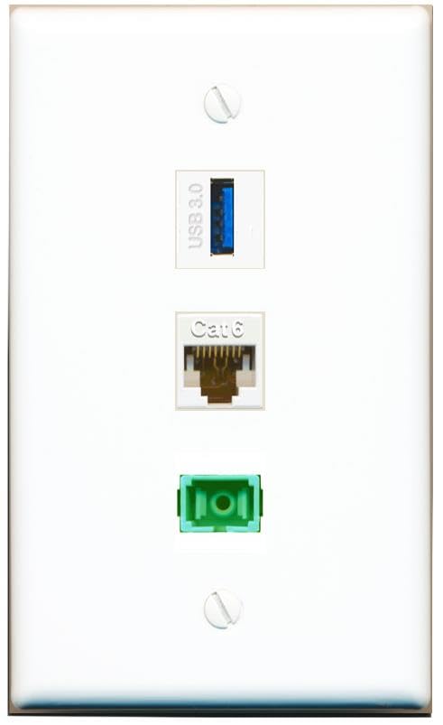 RiteAV - CAT6 SC-APC Singlemode Simplex USB-3 Wall Plate Flat White