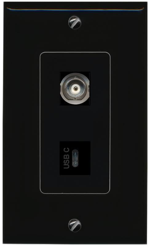 RiteAV BNC USBC Wall Plate Decorative [Black]