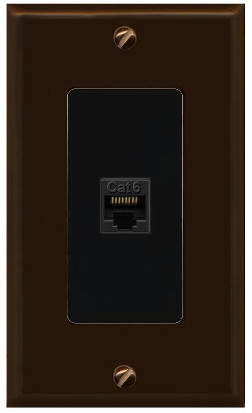 RiteAV 1 Port Cat6 Ethernet Wall Plate Female-Female - 1 Gang [Brown/Black]