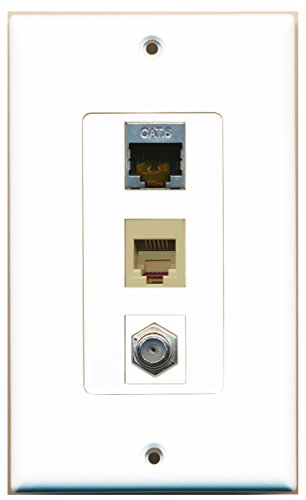 RiteAV 1 Port Coax Cable TV- F-Type 1 Port Phone RJ11 RJ12 Beige 1 Port Shielded Cat6 Ethernet Wall Plate OVERSIZED