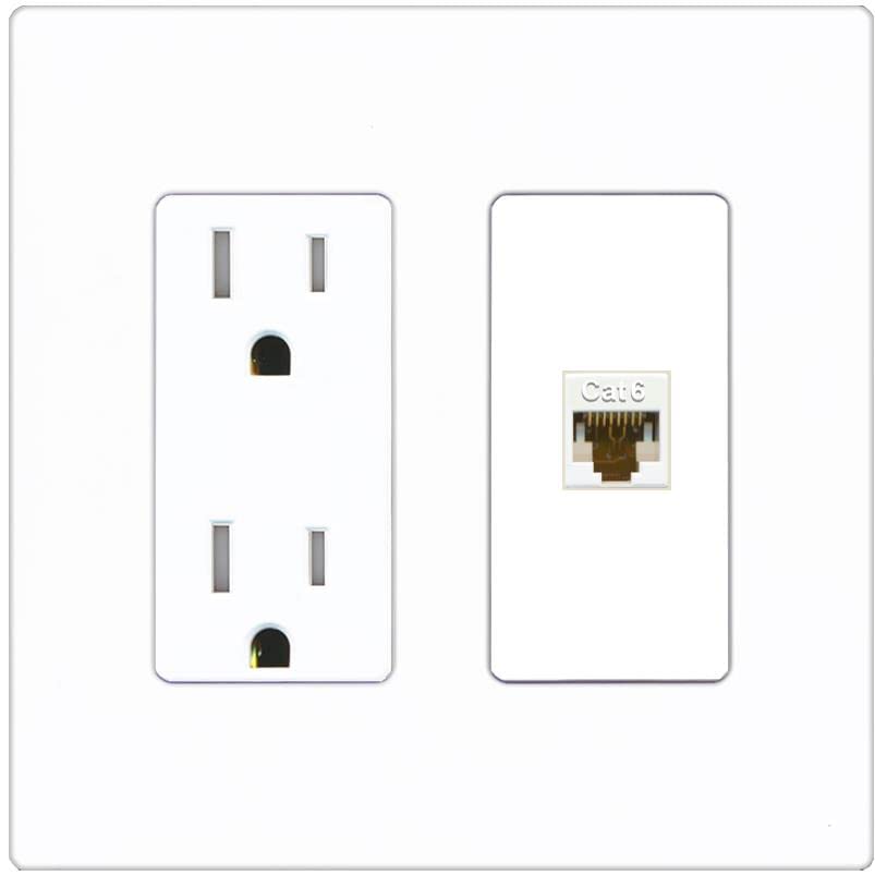 RiteAV 1 Port Cat6 Ethernet Wall Plate Female-Female - Tamper-Resistant [Screwless White]