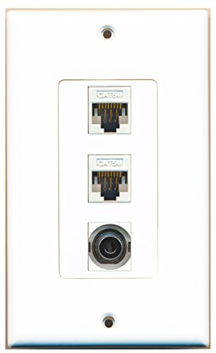 RiteAV 1 Port 3.5mm 2 Port Cat5e Ethernet White Wall Plate OVERSIZED