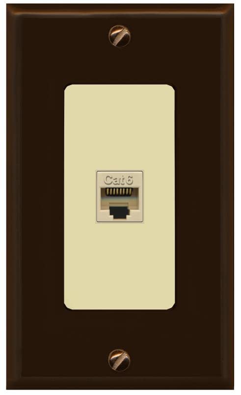 RiteAV 1 Port Cat6 Ethernet Wall Plate Female-Female - 1 Gang [Brown/Ivory]