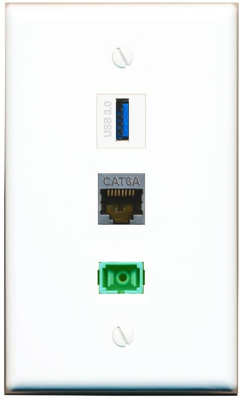 RiteAV - CAT6A SC-APC Singlemode Simplex USB-3 Wall Plate Flat White