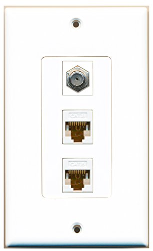 RiteAV 1 Port Coax Cable TV- F-Type 2 Port Cat6 Ethernet White Wall Plate OVERSIZED