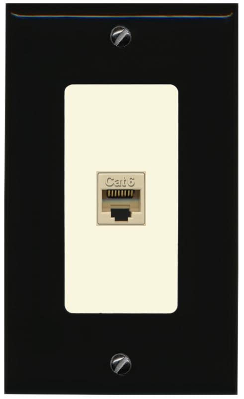RiteAV 1 Port Cat6 Ethernet Wall Plate Female-Female - 1 Gang [Black/Light-Almond]