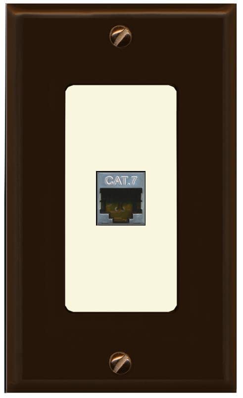 RiteAV 1 Port Cat7 Shielded Ethernet Wall Plate - 1 Gang [Brown/Light-Almond]