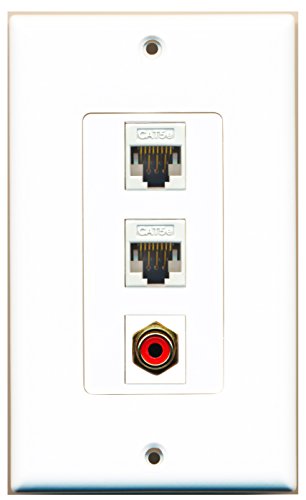 RiteAV 1 Port RCA Red 2 Port Cat5e Ethernet White Wall Plate OVERSIZED