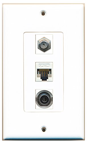 RiteAV 1 Port Coax Cable TV- F-Type 1 Port 3.5mm 1 Port Cat5e Ethernet White Wall Plate OVERSIZED