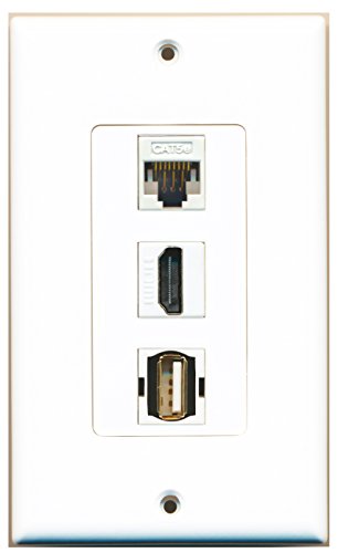 RiteAV 1 Port HDMI 1 Port USB A-A 1 Port Cat5e Ethernet White Wall Plate OVERSIZED