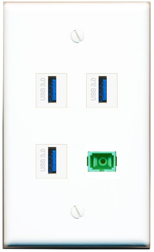 RiteAV - SC-APC Singlemode Simplex 3 USB-3 Wall Plate Flat White