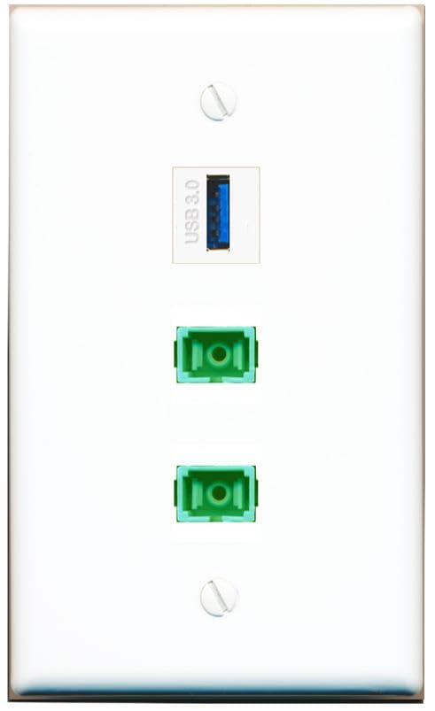 RiteAV - 2 SC-APC Singlemode Simplex USB-3 Wall Plate Flat White