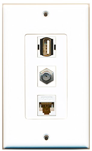 RiteAV 1 Port Coax Cable TV- F-Type 1 Port USB A-A 1 Port Cat6 Ethernet White Wall Plate OVERSIZED
