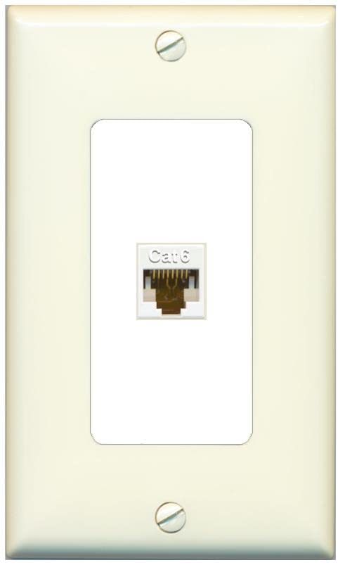 RiteAV 1 Port Cat6 Ethernet Wall Plate Female-Female - 1 Gang [Light-Almond/White]