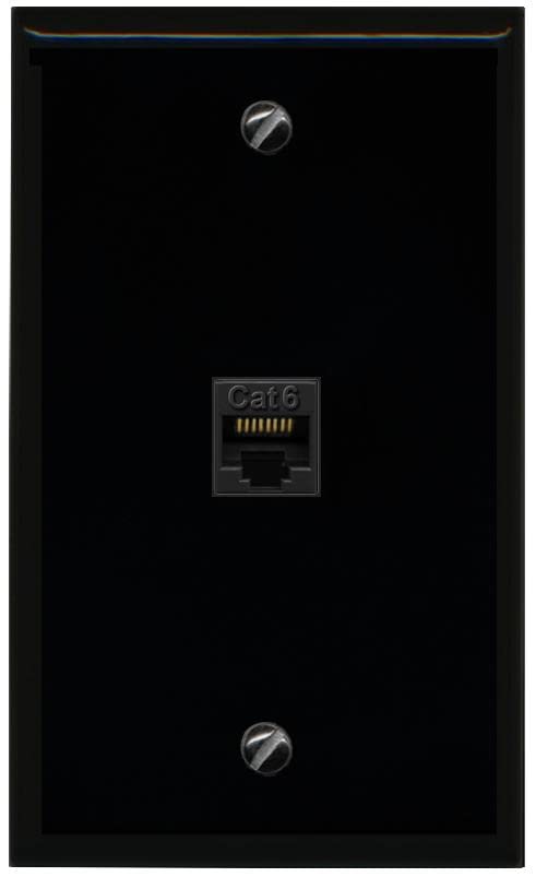 RiteAV 1 Port Cat6 Ethernet Wall Plate Female-Female - Flat [Black/Black]