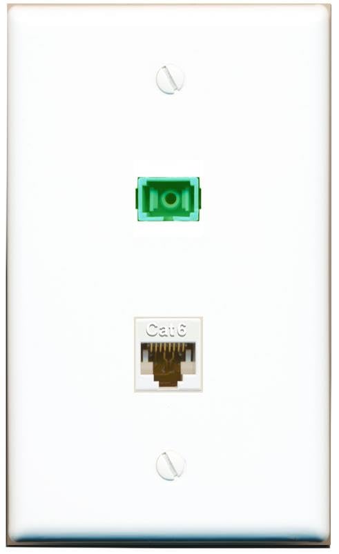 RiteAV 1 Port Fiber Optic Jack SC Simplex APC + Cat6 Wall Plate-Flat White