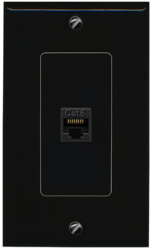 RiteAV 1 Port Cat6 Ethernet Wall Plate Female-Female - 1 Gang [Black/Black]